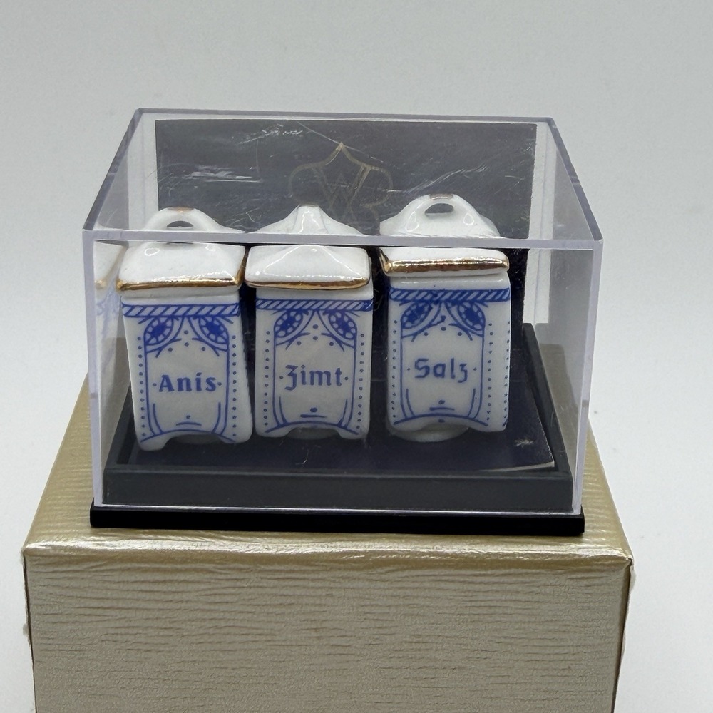 Reutter Porzellan Dollhouse Miniature Set of 3 Containers Rice, Salt, Anise 1:12
